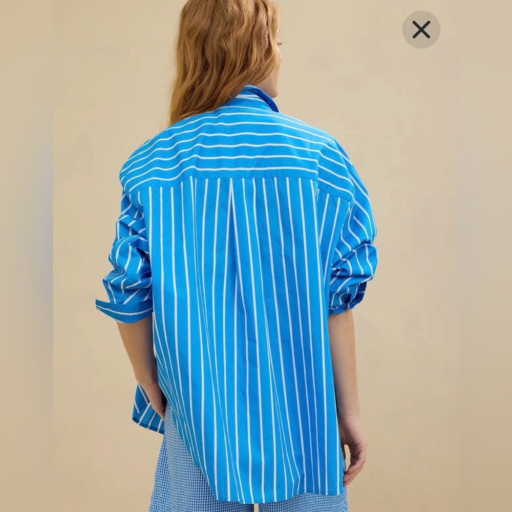 NWT Aerie Good Day Button Down Shirt Large Striped Cotton Poplin Oversized Boxy - Picture 2 of 9
